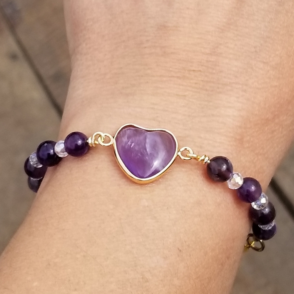 Amethyst Bracelet Beaded Amethyst Bracelet Gold Amethyst Heart Bracelet